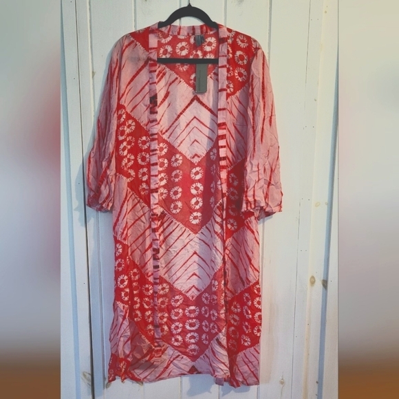 AnthropologieBI-nk London Lia Shibori Kimono Pink Tie Dye - Picture 2 of 9